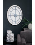 Large Whitewashed Wood Silver Square Skeleton Wall Clock