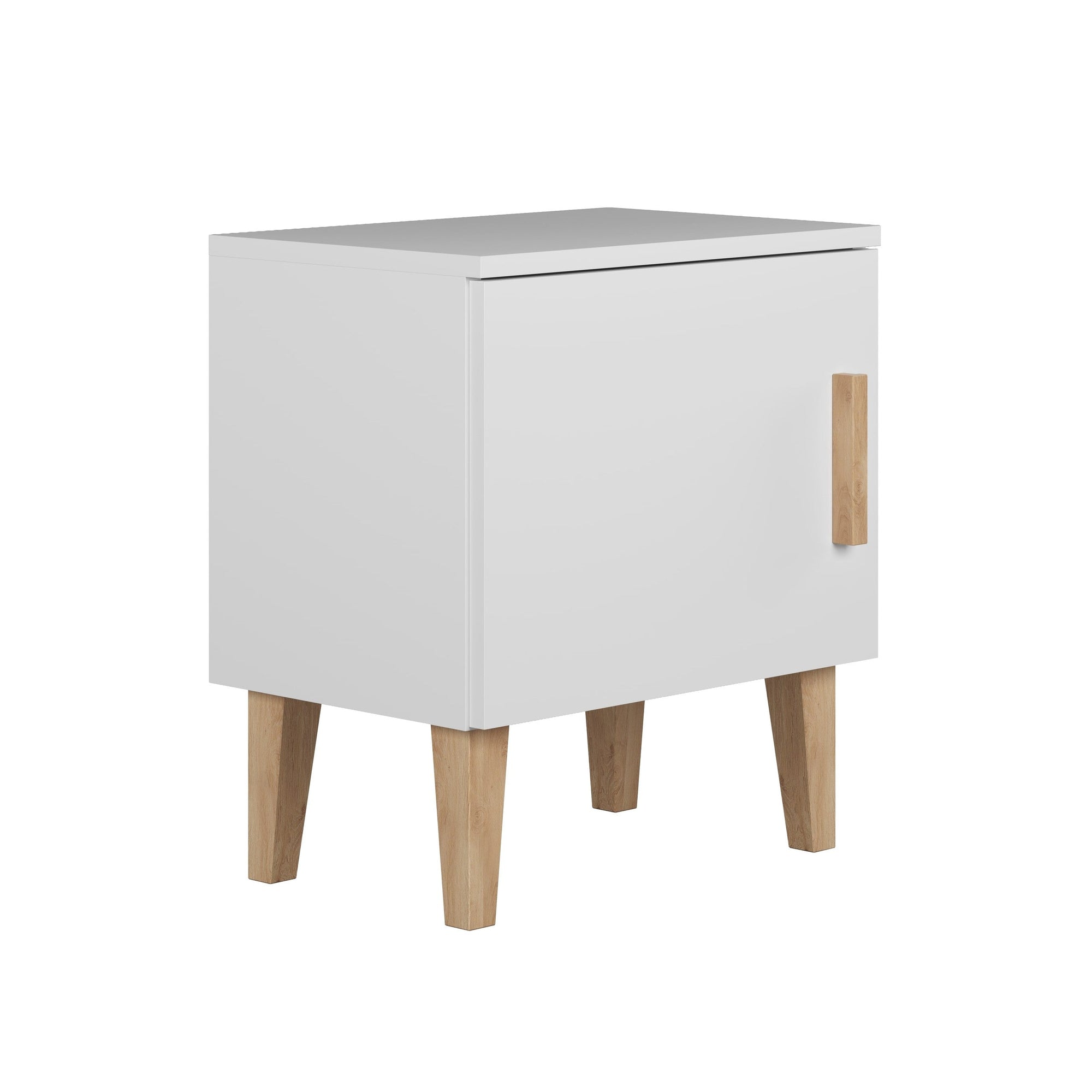 White Bedside Table with Oak Detail