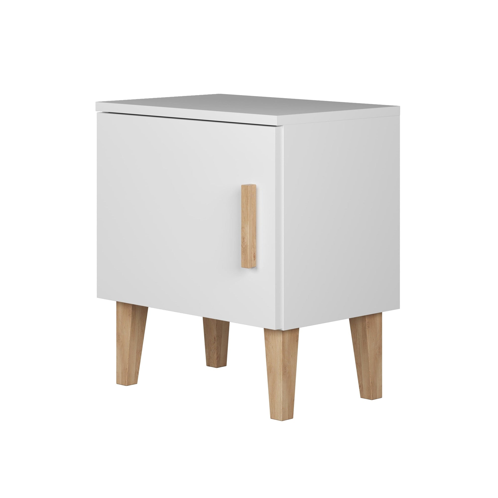 White Bedside Table with Oak Detail