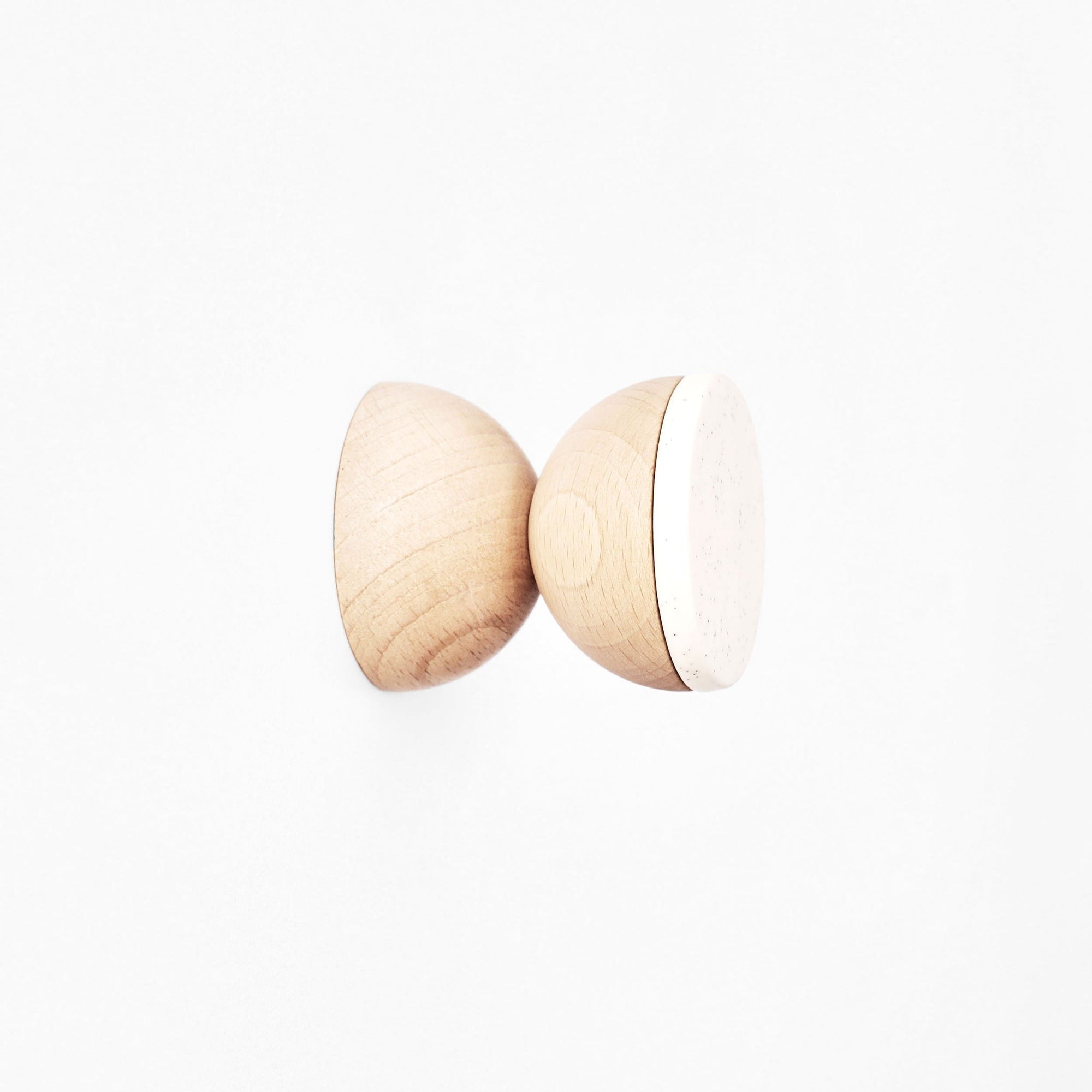 Modern Beech Wood Wall Hook with White Sand Ceramic Face