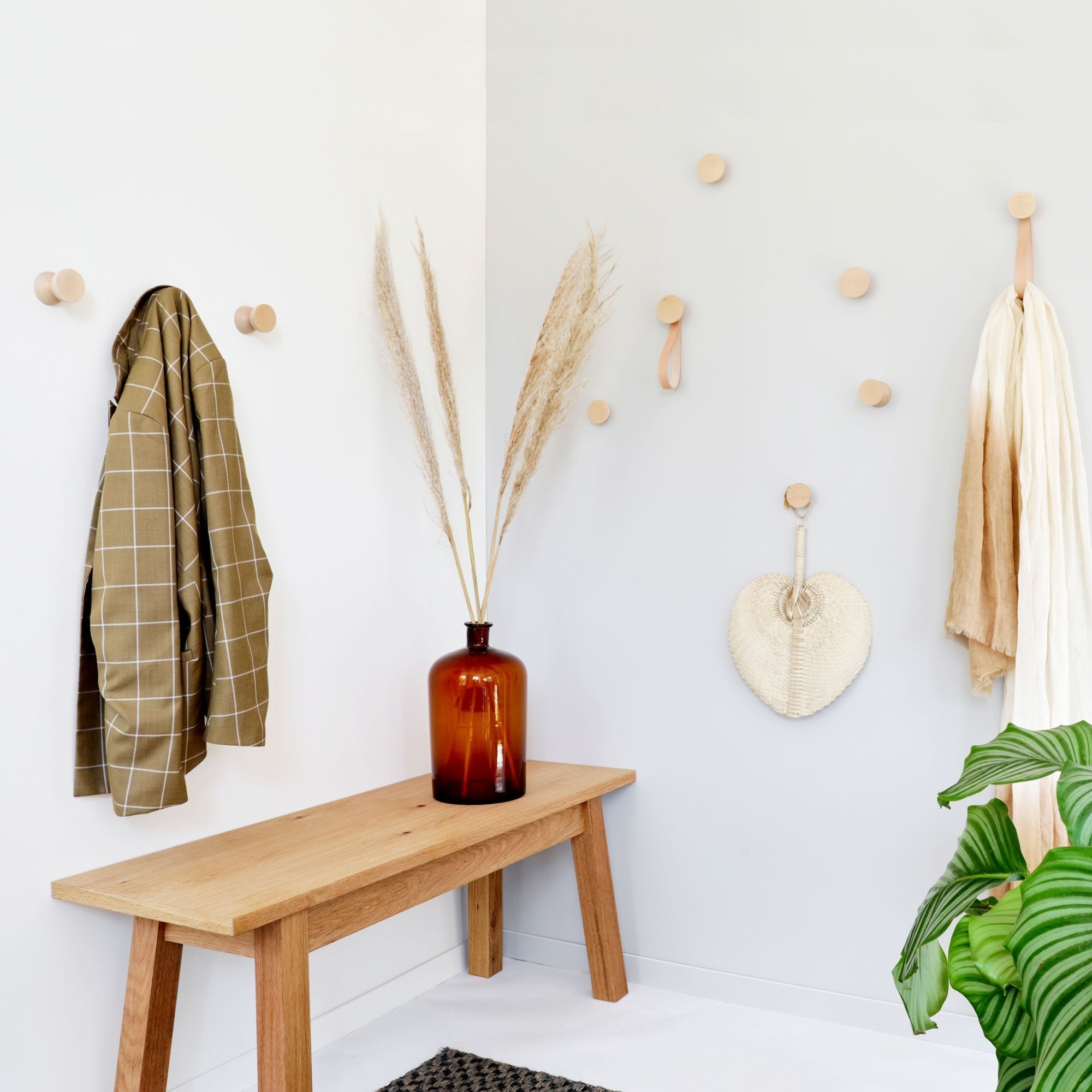 Stylish Beech Wood Wall Hooks Set of Two