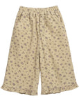 Beige Floral Corduroy Ruffle Hem Trousers