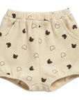 Beige Waffle Teddy Print Top and Shorts Set