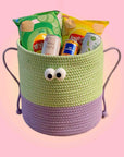Whimsical Cute Big Eyes Woven Laundry Storage Basket Bag