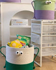 Whimsical Cute Big Eyes Woven Laundry Storage Basket Bag