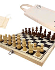 Wooden Chess Set with Cotton Travel Bag