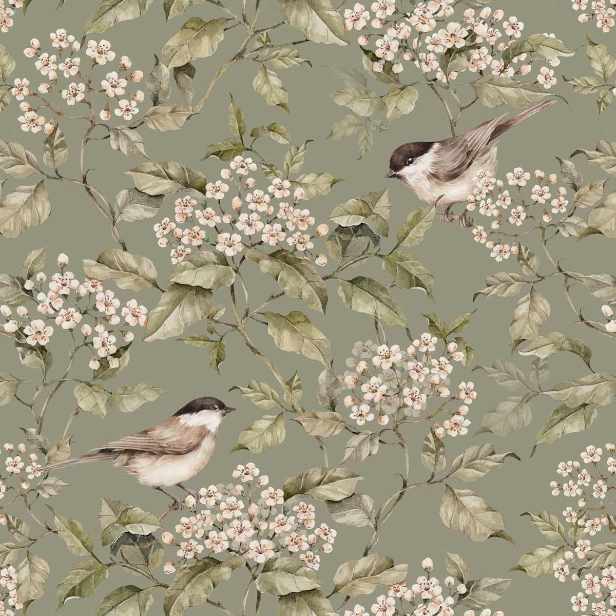 Birds and Green Spring Wallpaper for Home Interiors