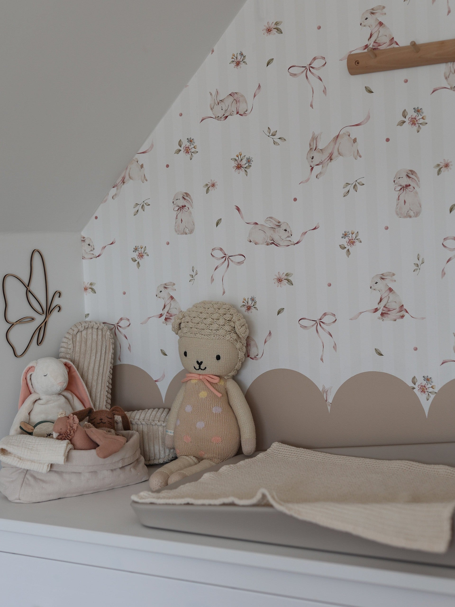 Pink Rabbit Stripes Wallpaper for Kids Rooms