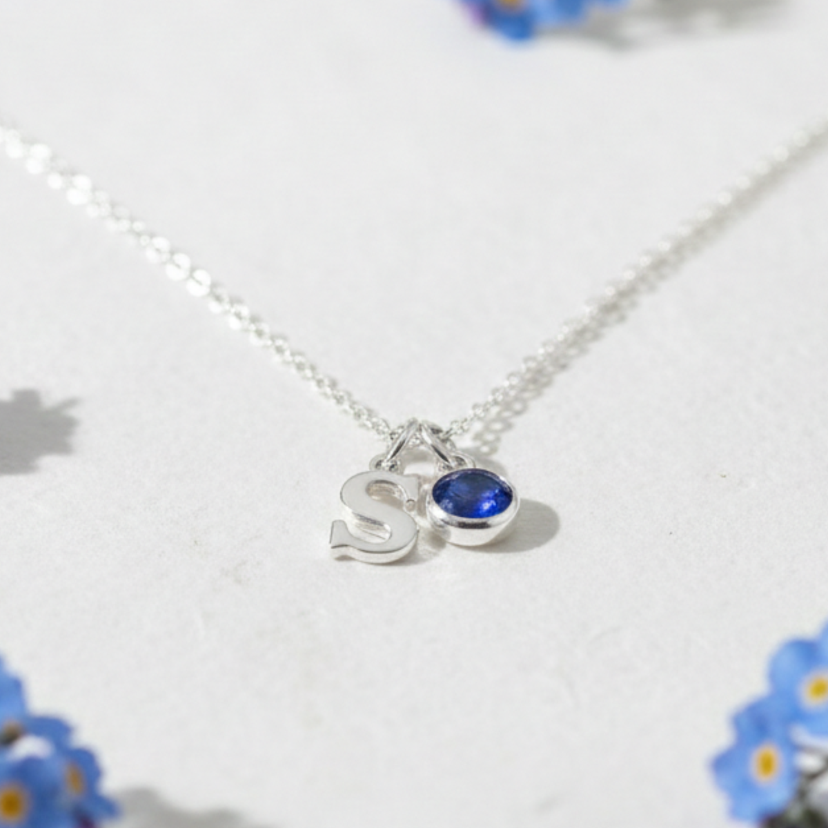 Initial &amp; September Birthstone Necklace | Personalised Sapphire Gift