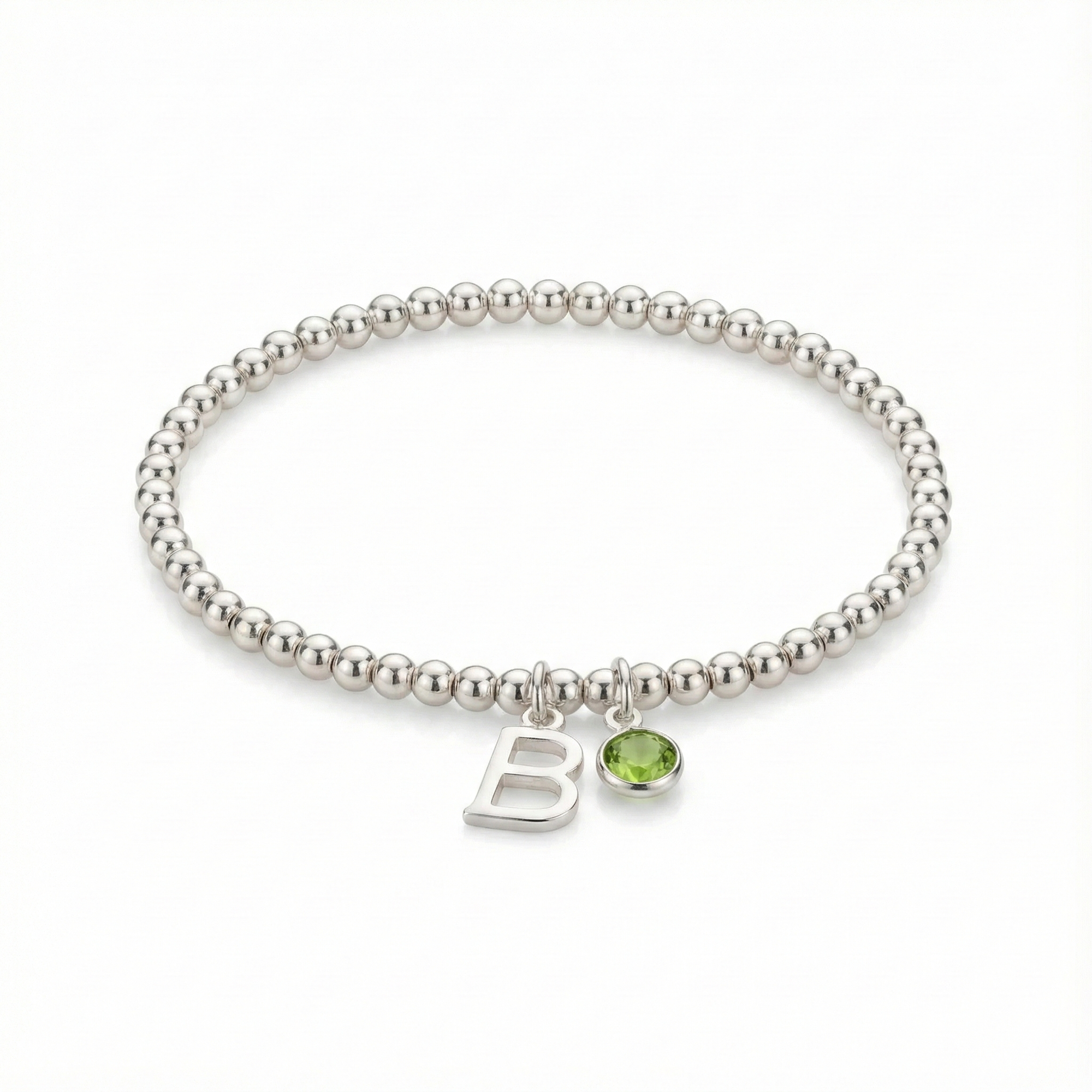 Initial &amp; August Birthstone Bracelet | Personalised Stretch Bead Bracelet