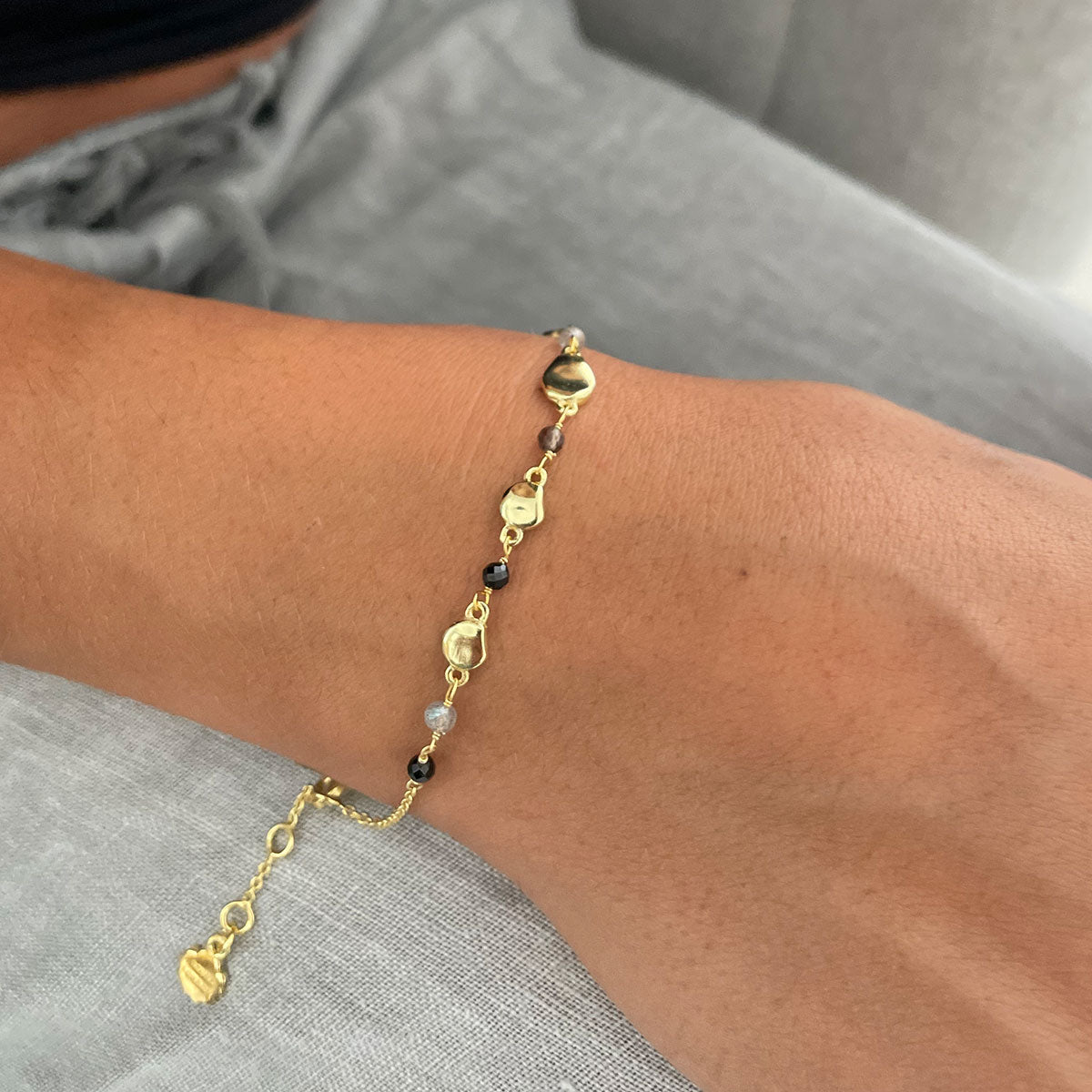 Sofia Nugget Bracelet in Black Onyx, Smoky Quartz and Labradorite