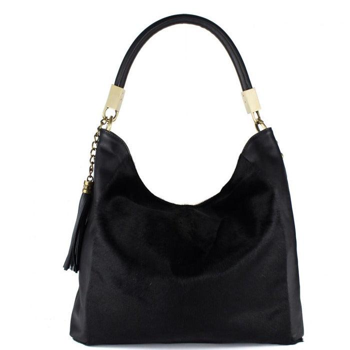 Luxurious Black Calf Hair Leather Grab Bag – Elegant & Versatile by Sostter at brixbailey.com