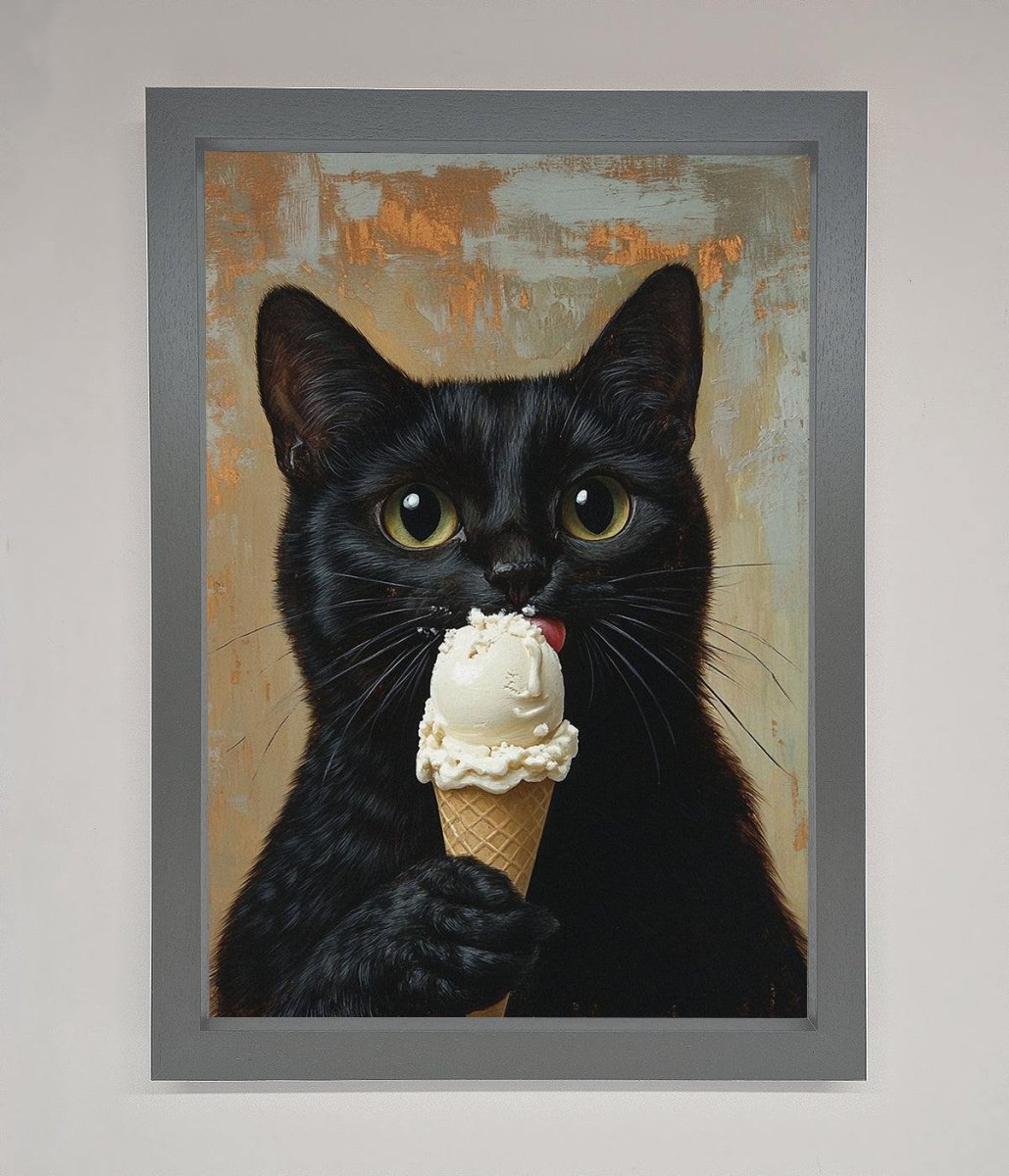 Black Cat Vanilla Ice Cream Framed Wall Art