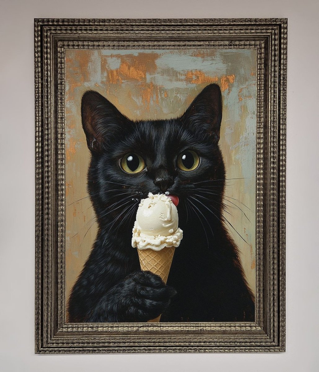 Black Cat Vanilla Ice Cream Framed Wall Art