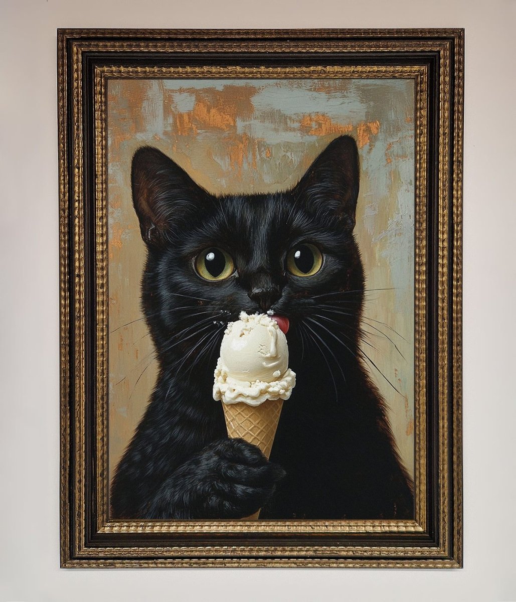 Black Cat Vanilla Ice Cream Framed Wall Art
