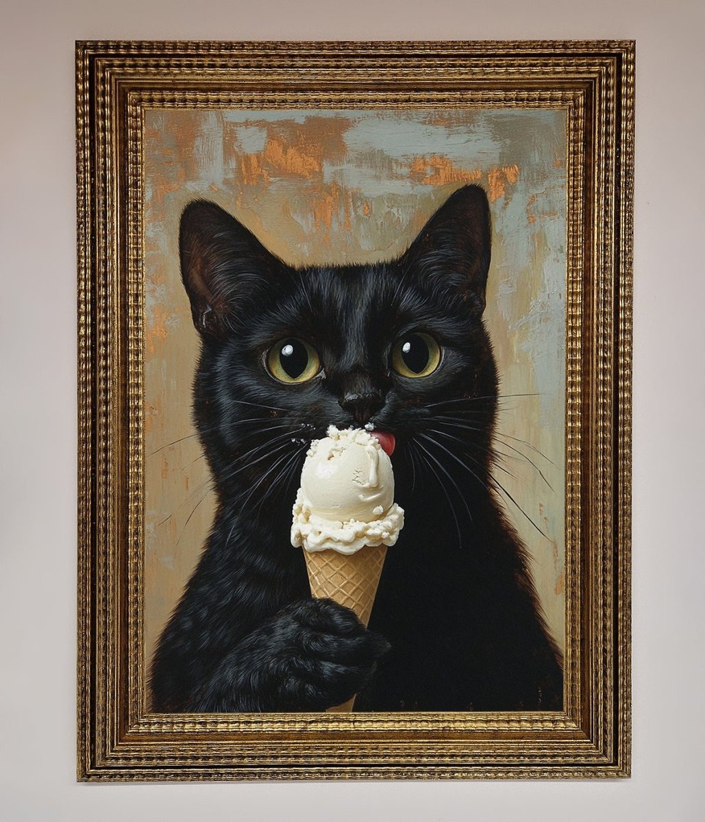 Black Cat Vanilla Ice Cream Framed Wall Art
