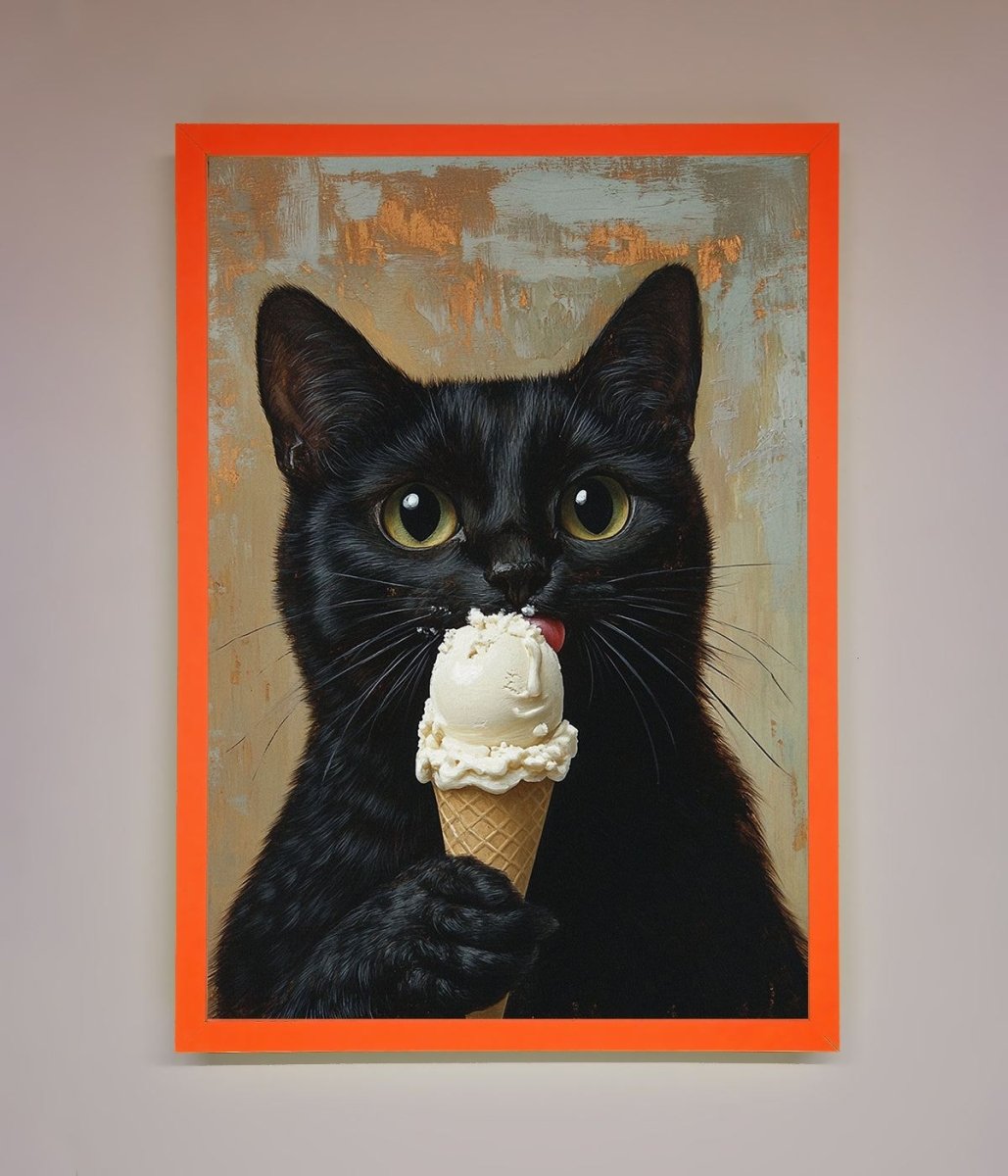 Black Cat Vanilla Ice Cream Framed Wall Art