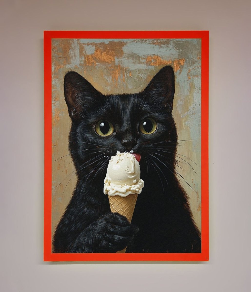 Black Cat Vanilla Ice Cream Framed Wall Art