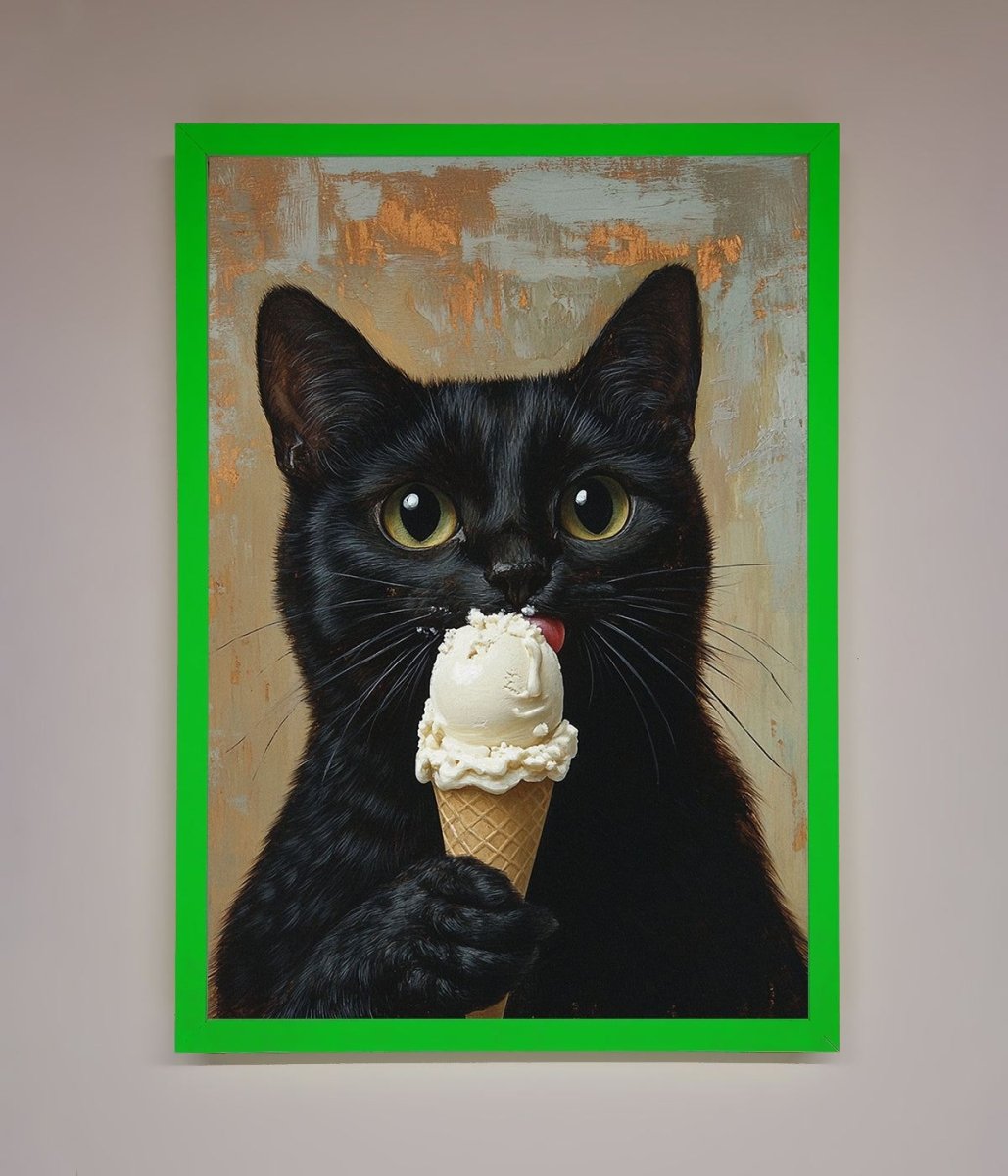 Black Cat Vanilla Ice Cream Framed Wall Art