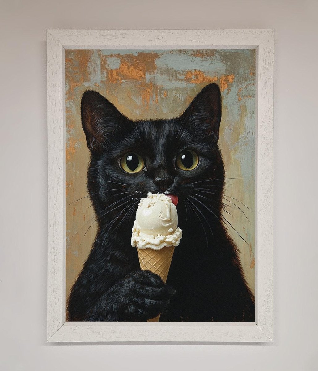 Black Cat Vanilla Ice Cream Framed Wall Art