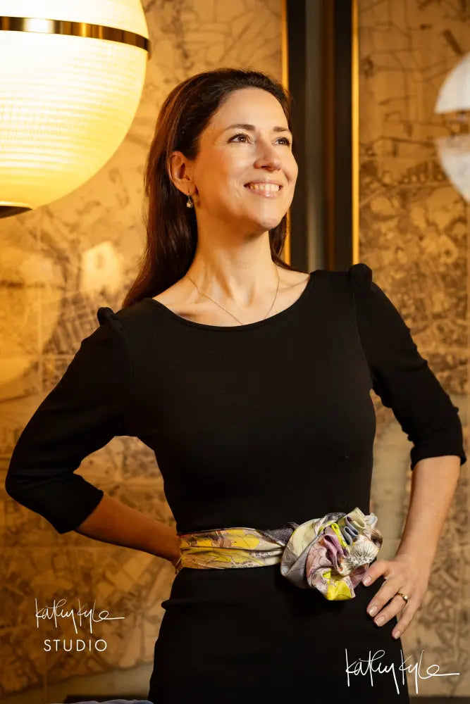 Black Floral Silk Scarf