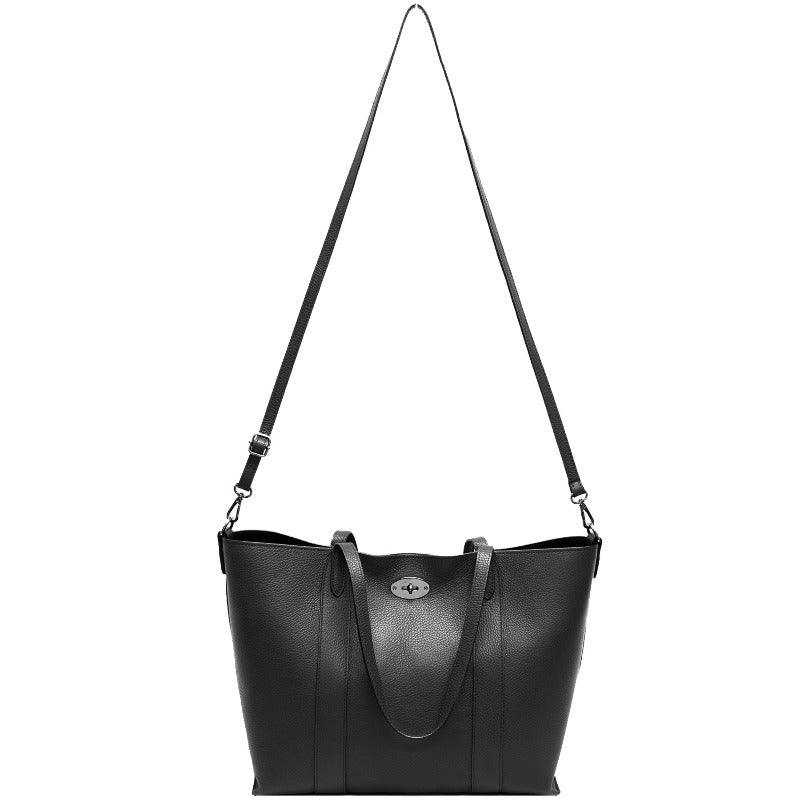 Black Horizontal Turnlock Leather Tote Bag | Brnre - Brix + Bailey