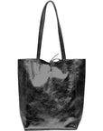 Black Metallic Leather Tote Shopper Bag - Brix + Bailey