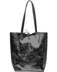 Black Metallic Leather Tote Shopper Bag - Brix + Bailey