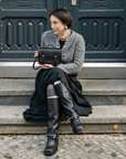Leather Midi Satchel - Black
