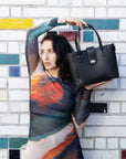 Leather Mini Twist Lock Shopper Bag - Black