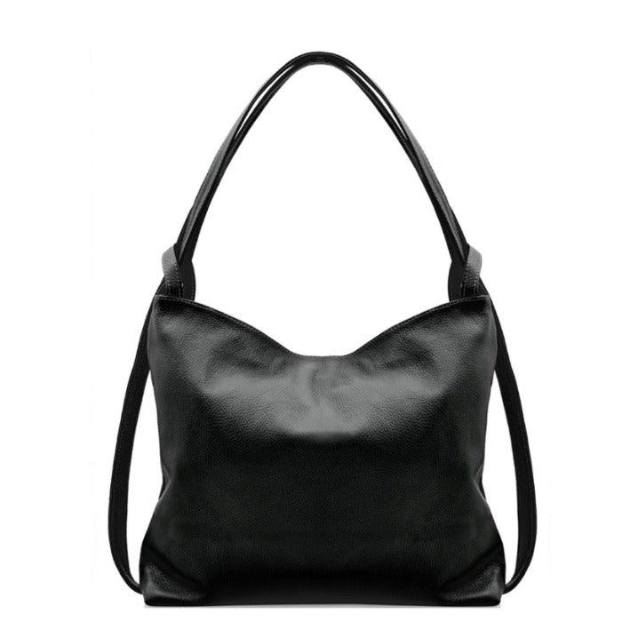 Black Leather Convertible Tote Backpack