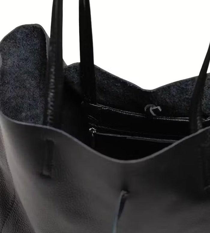 Black Pebbled Leather Tote Shopper - Brix + Bailey