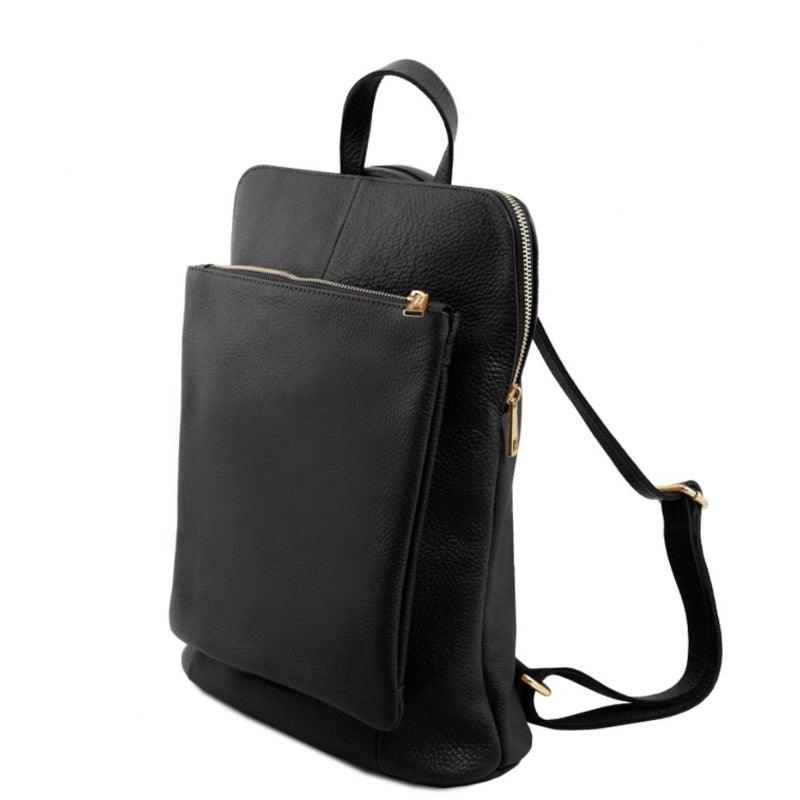 Versatile Black Pebbled Leather Backpack - Secure &amp; Stylish by Sostter at brixbailey.com