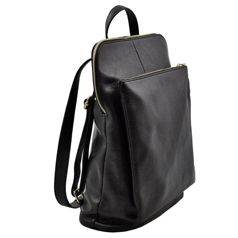 Black Pocket Ethical Leather Backpack