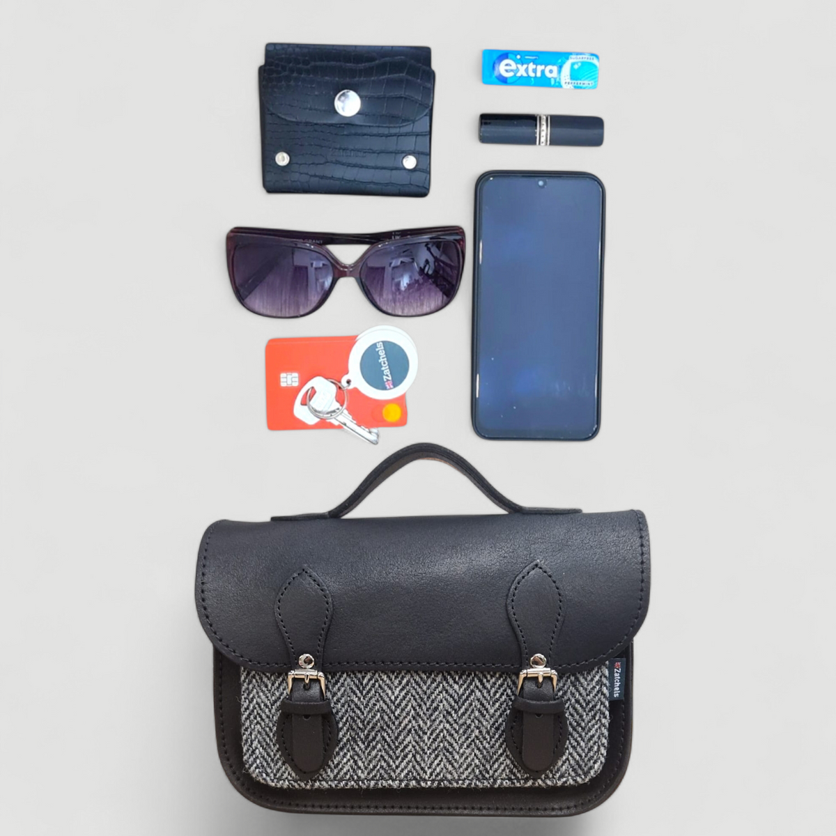Midi Tannery &amp; Tweed Satchel - Black