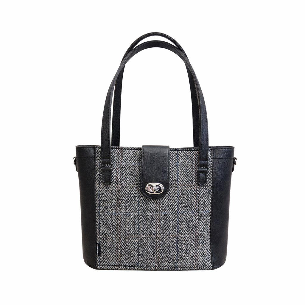 Tannery Tweed &amp; Leather Mini Twist Lock Shopper Bag - Black