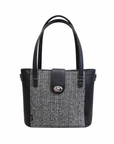 Tannery Tweed & Leather Mini Twist Lock Shopper Bag - Black
