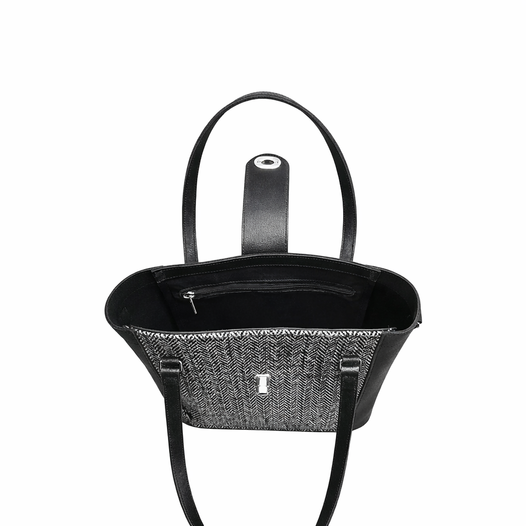 Tannery Tweed &amp; Leather Mini Twist Lock Shopper Bag - Black