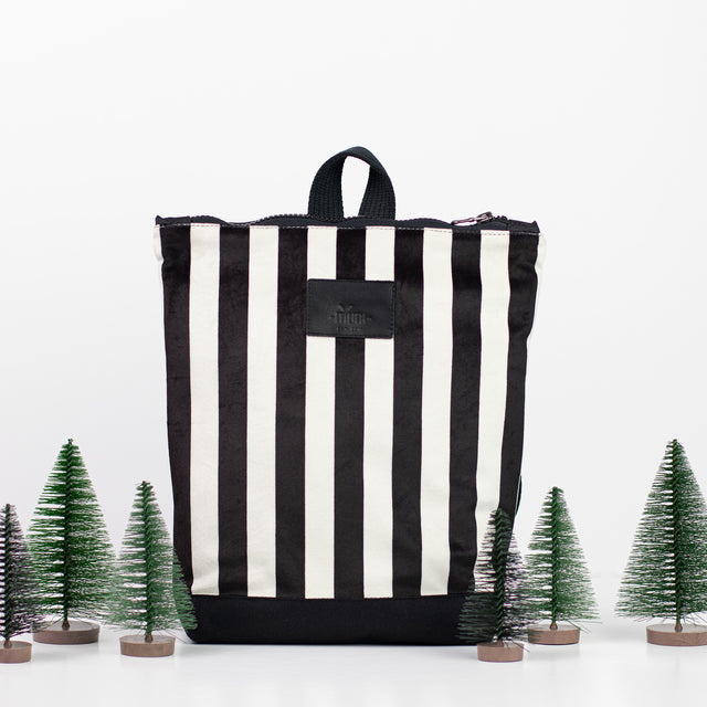 Velvet Stripe Backpack, Waterproof Black &amp; White