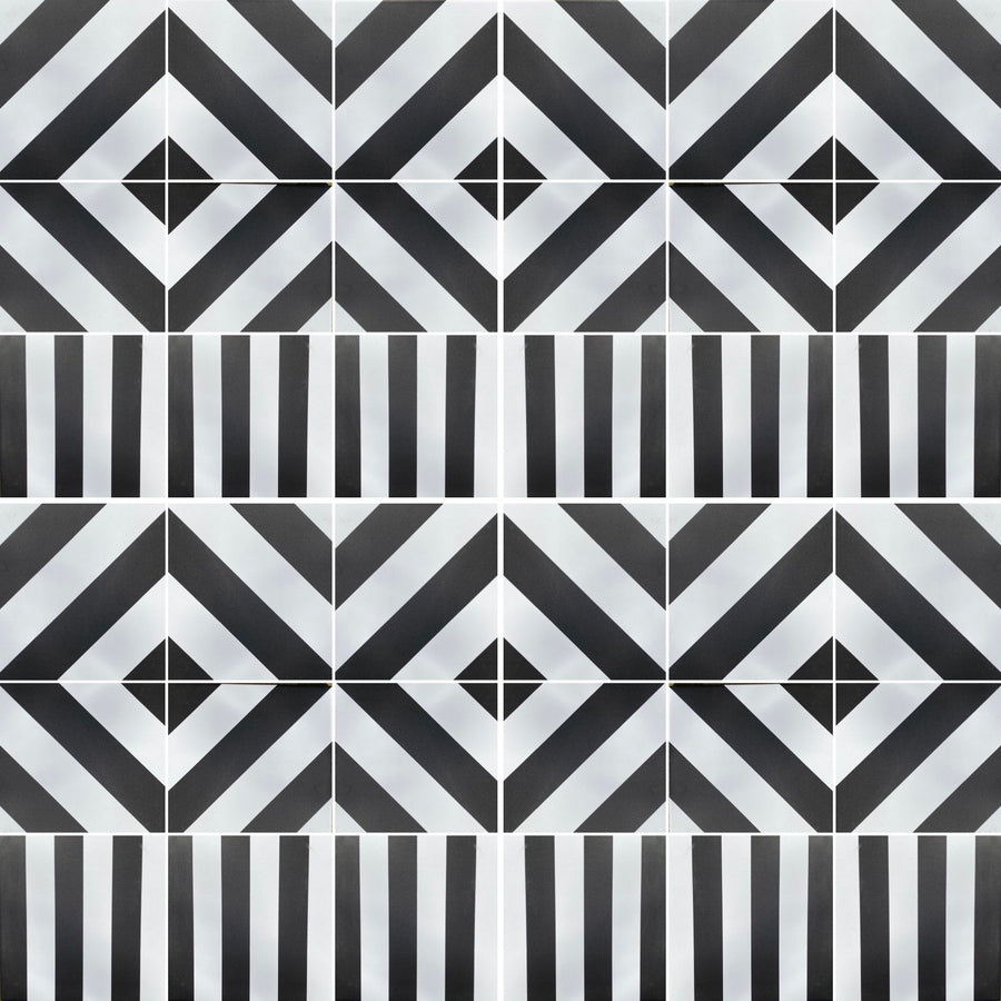 Luxury black stripe porcelain tile, premium durable chevron pattern for indoor outdoor use by Maria Starling Design at brixbailey.com