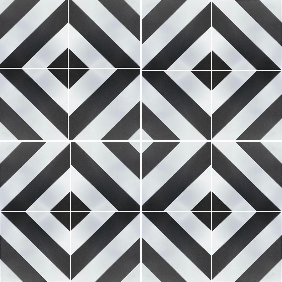 Black stripe porcelain tile, luxury durable chevron pattern, premium indoor outdoor anti-slip tile, best-selling black and white design by Maria Starling Design at brixbailey.com