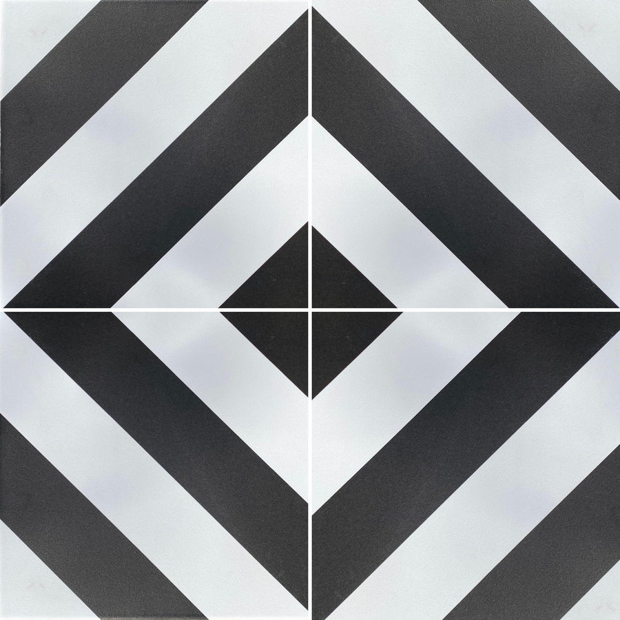 Black stripe porcelain tile, luxury durable anti-slip chevron pattern for indoor outdoor use by Maria Starling Design at brixbailey.com