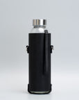 Leather Water Bottle Holder with Glass Bottle and Adjustable Strap