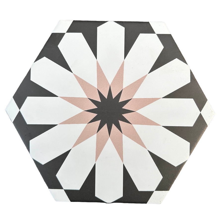 Luxury Luz green and turquoise porcelain tile, premium hex arabesque pattern, slip-resistant indoor outdoor use by Maria Starling Design at brixbailey.com