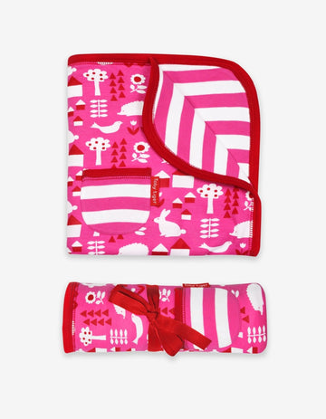 Premium organic cotton baby blanket, soft pink garden print, reversible luxury nursery essential, best-selling newborn gift by Toby Tiger at brixbailey.com