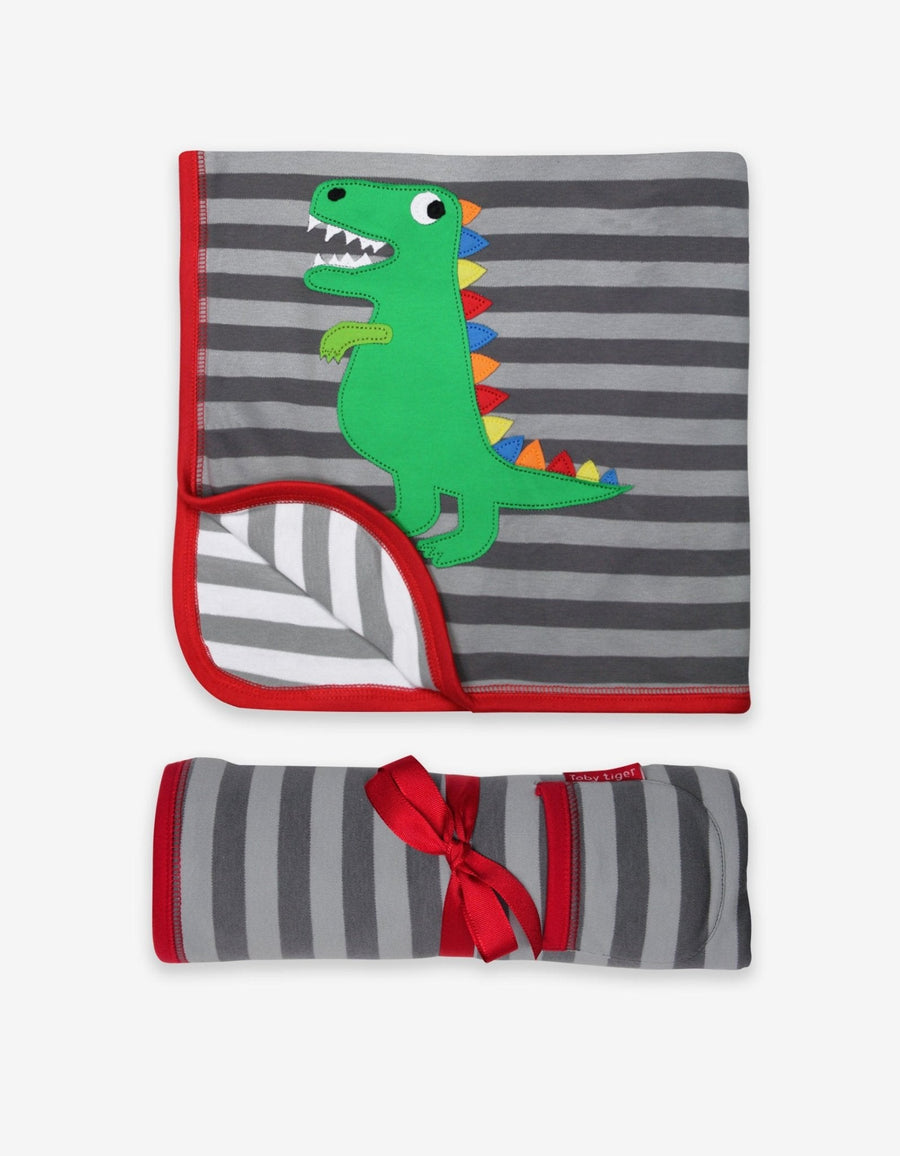 Premium Organic Cotton Baby Blanket for Sleeping, Snuggling, and Gifting - Soft 100% Certified Cotton, Dual-Sided with Dino or Striped Design by Toby Tiger at brixbailey.com