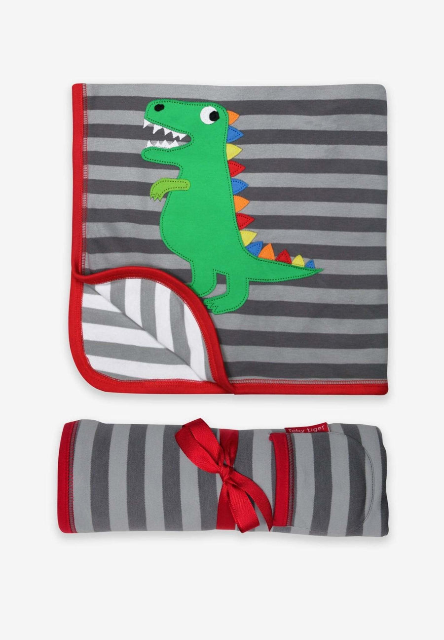 Premium Organic Cotton Baby Blanket for Sleeping, Cuddling, and Gifting - Soft and Reversible with Dino or Striped Design by Toby Tiger at brixbailey.com
