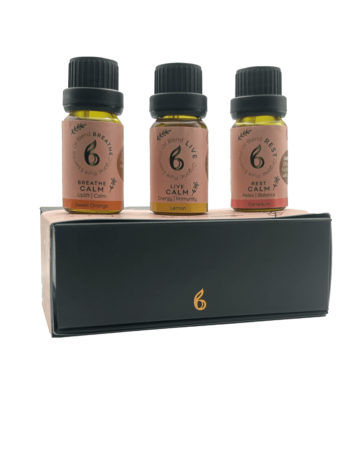 B Calm Blended Essential Oil Gift Set – Breathe, Live &amp; Rest – Stress Relief, Energy Boost &amp; Sleep &amp; Hormone Support – 3×10ml