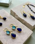Charis Double Gemstone Earrings Blue Chalcedony & Blue Jade
