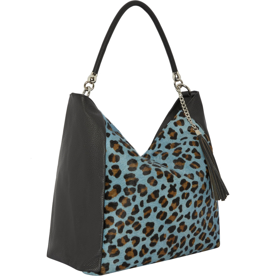 Blue Animal Print Leather Shoulder Bag Brix and Bailey Brand